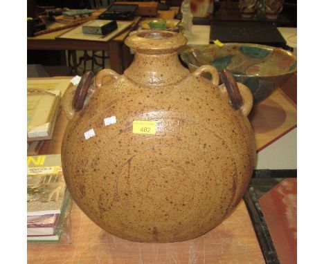 Large studio pottery pilgrim flask shape vase