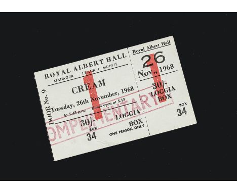 Cream / Jack Bruce: Unused ticket stamped complimentary for Cream's Farewell Concert - 26th November, The Royal Albert Hall 1