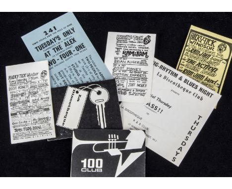 Flyers And Membership Cards: three small card flyers for the Ricky-Tick Club artists including Shotgun Express, Brian Auger, 