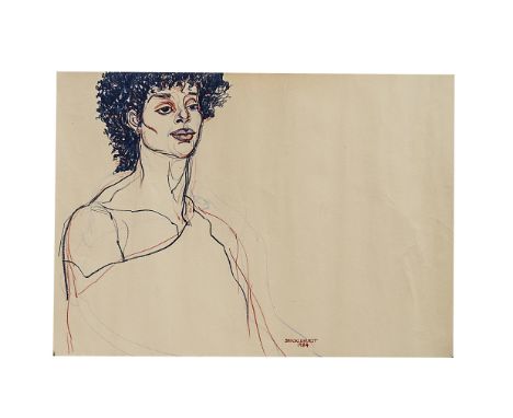 Joanne Blanch Brocklehurst 1935-2006: Coloured pencils drawing on buff paper, head and shoulder portrait of a male Punk, sign