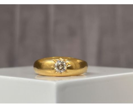 18ct Yellow Gold Gypsy Style Diamond Ring, Comprising of a .40ct Diamond - Weighing 3.3 grams - Size O