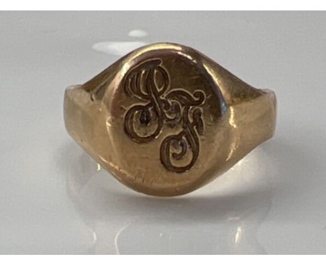 Gents 9ct gold heavy signet ring, size R (6.7g)