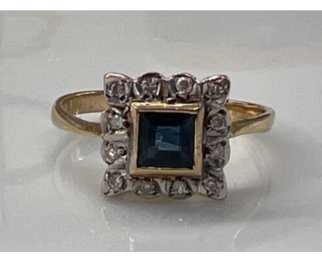 Ladies 9ct gold Sapphire and white stone ring, 1.8g size N1/2