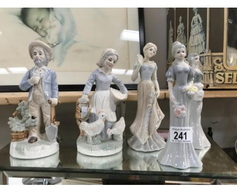 4 unmarked Lladro style figures