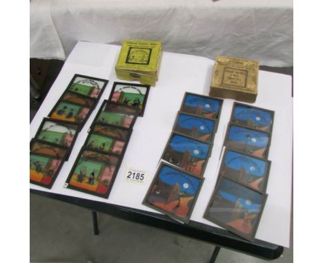 2 sets of coloured magic lantern slides entitled Where There's a Will There's a Way and Willie's Revenge.