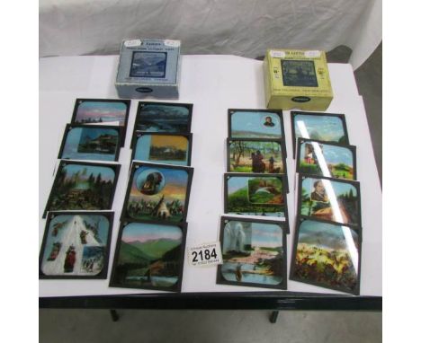 2 sets of coloured magic lantern slides - Our Colonies, New Zealand and Canada.