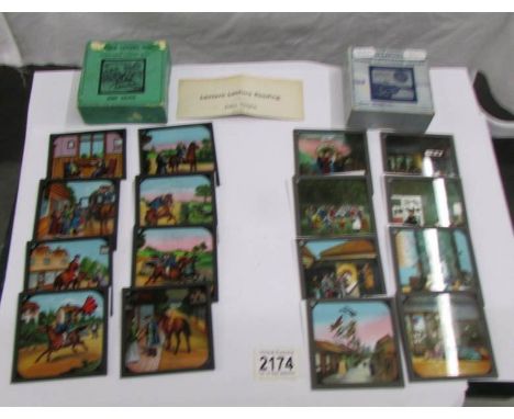 2 sets of coloured magic lantern slides entitled 'Japan' and 'Mr Gilpin'.
