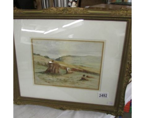 A framed and glazed 19th century watercolour of wheat field signed H R Fox, 1899.