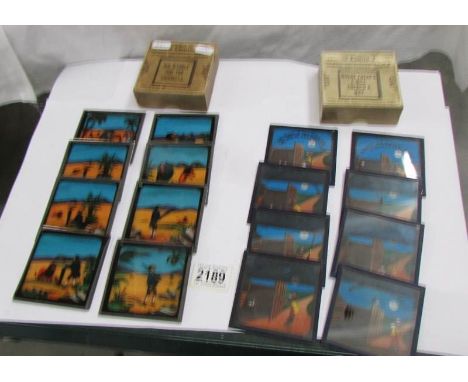2 sets of coloured magic lantern slides entitled Where There's a Will There's a Way and Mt O'Toole and the Umbrella.