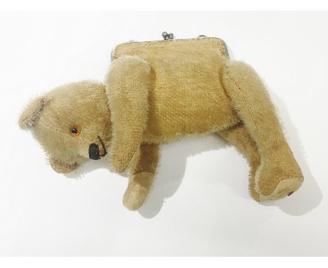 A mohair teddy bear purse, circa 1930's.