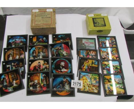 2 sets of magic lantern slides entitled 'Mother Hubbard' and 'The Pied Piper'.