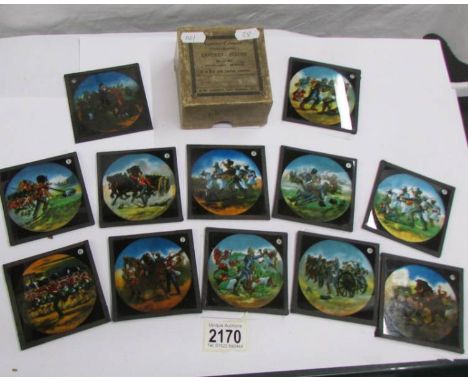 A set of coloured magic lantern slides entitled Transvaal Battle.