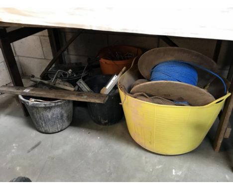 A quantity of buckets, tools &amp; ropes etc.