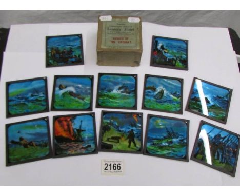 A set of coloured magic lantern slides entitled Heroes of the Lifeboat.