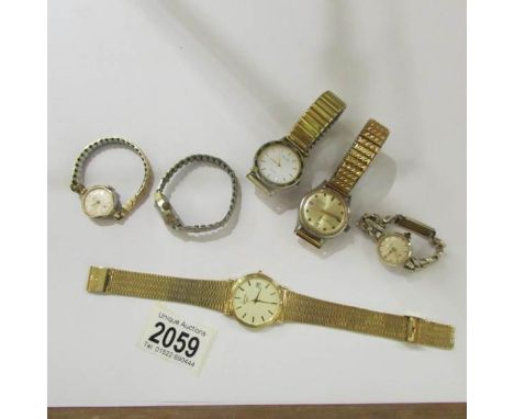 A fine Rotary wrist watch, a 'Spendid' date watch, a 'Recruit' watch and 3 good ladies watches including Smith's 'Empire'.