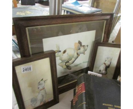 3 framed and glazed George Studdy Bonzo dog pictures including 'When You Are On A Good Thing Stick To It'.