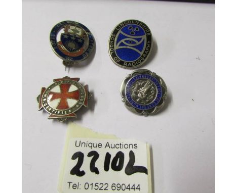 4 silver and enamel badges including nurses.