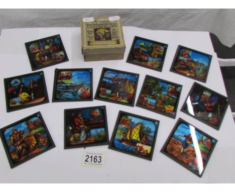 A set of coloured magic lantern slides entitled Robinson Crusoe.