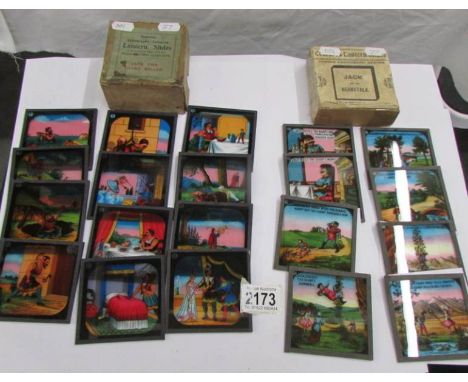 2 sets of coloured magic lantern slides entitled 'Jack and the Beanstalk' and 'Jack the Giant Killer'.