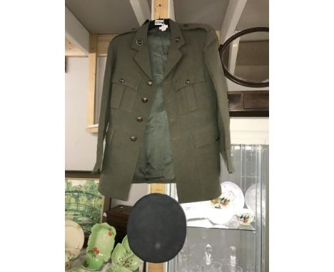 A Royal Marines Louat jacket with Queens Crown buttons &amp; RAF cap with Queens Crown badge