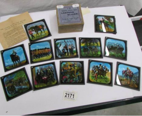 A set of coloured magic lantern slides entitled The Charge of the Light Brigade.