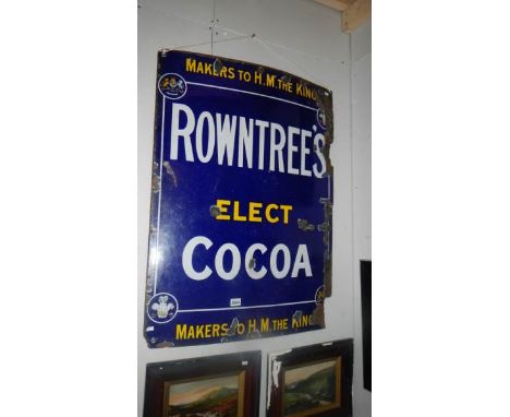 A Rowntree's Elect Cocoa enamel sign approximately 30 x 40 inches.