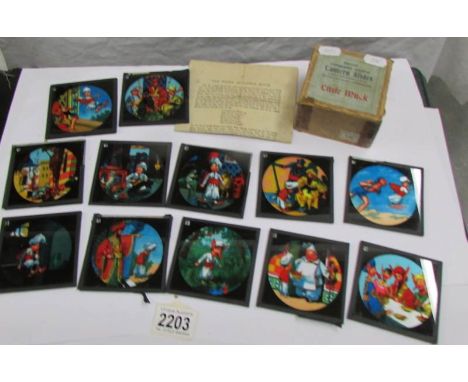 A set of Superior Lithographic coloured lantern slides with lecture 'The Story of Little Muck'.