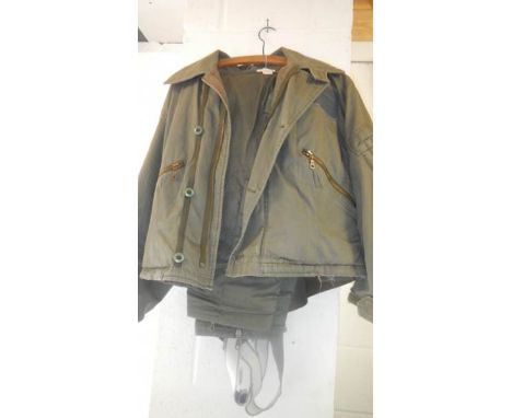 An R.A.F flight suit, cold weather Mk3 jacket and trousers (jacket marked G-VLCN VULCAN XH 558).