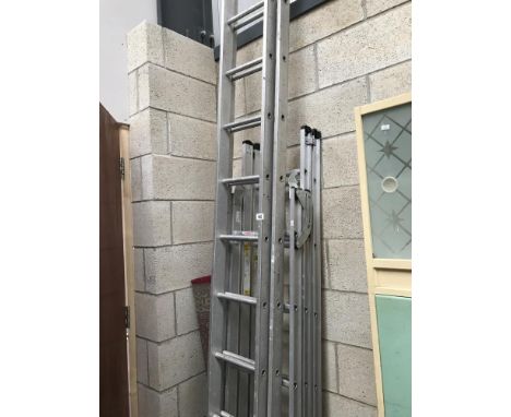 An aluminium 4 way professional 3 section combination ladder 6ft3 - 12ft10 and a double extending alumium ladder