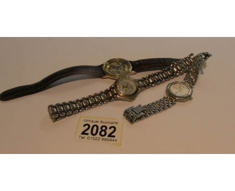 A Rotary skeleton watch, a Disney fairy tale weddings watch and a Clarili Citizen watch.