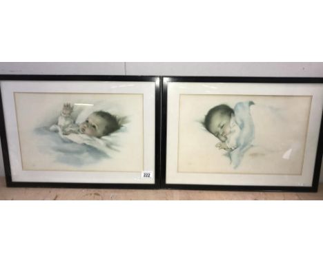 2 vintage framed and glazed baby pictures