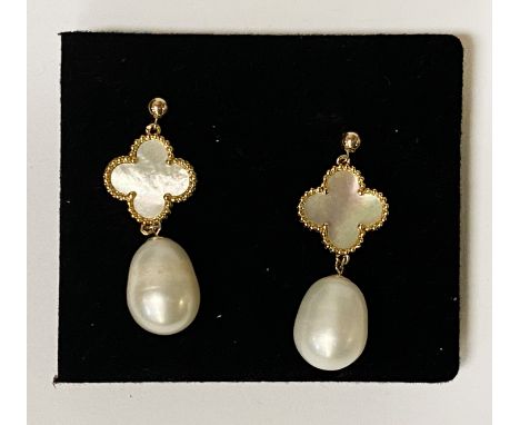 9CT GOLD LONG SOUTH SEA EARRINGS WITH MOTHER OF PEARL