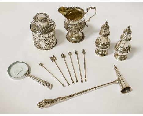 COLLECTION  OF STERLING SILVER APPROX 18OZ INC. A DEAKIN &amp; FRANCIS TEA CADDY