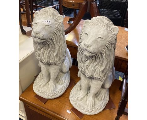 PAIR OF SEATED LIONS - GARDEN STATUE