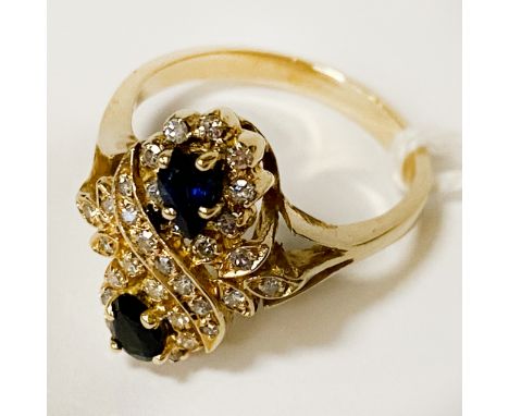 14CT DIAMOND &amp; SAPPHIRE RING - SIZE N - 4.8 GRAMS APPROX