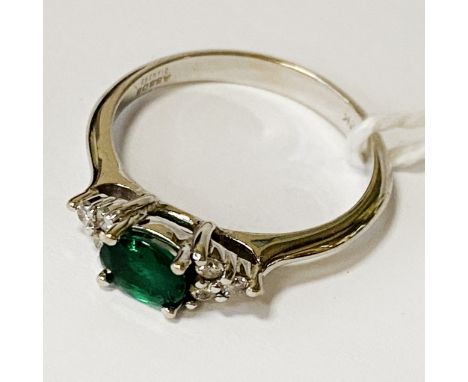 18CT GOLD EMERALD &amp; DIAMOND RING - SIZE N - 2.7 GRAMS APPROX