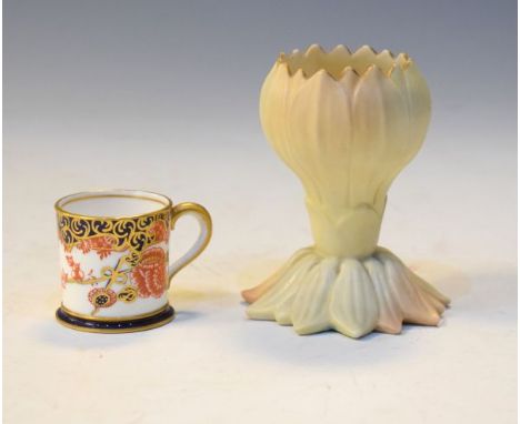 Worcester Locke & Co blush decorated flowerhead design vase together with a Royal Crown Derby miniature tankard having typica