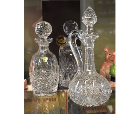 Waterford Colleen cut crystal decanter, together with a Webb whisky decanter and a cut glass carafe and stopper   Condition: 