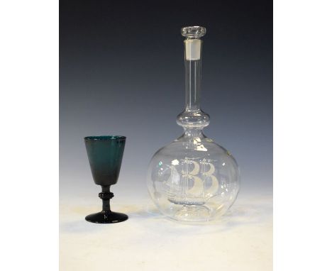 20th Century decanter which contains a glass three masted sailing vessel together with a green glass wine   Condition: 
