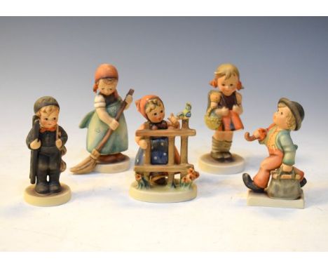 Goebel Hummel figures - Little Sweeper, School Girl, Signs Of Spring, Merry Wanderer and Chimney Sweep   Condition: 