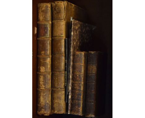 Books - John Dryden - The Comedies, The Tragedies, Operas (two volumes) in leather bindings, together with John Hill - 'Arith