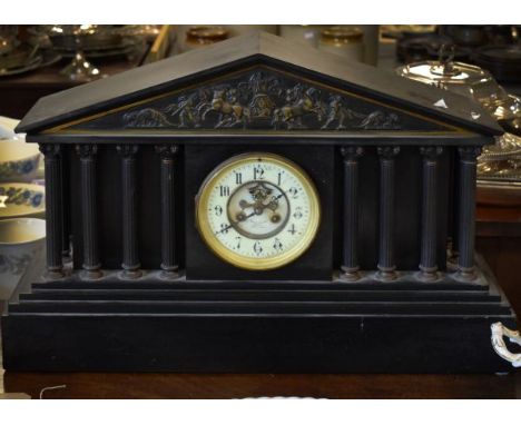 Victorian slate architectural cased mantel clock, the off-white dial inscribed Benetfink & Co, London   Condition: 