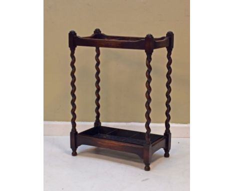 1930's period oak rectangular stick/umbrella stand having barley twist uprights   Condition: 