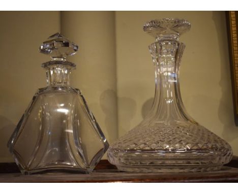 1920's design facet cut glass decanter, together with a cut glass ships decanter   Condition: 