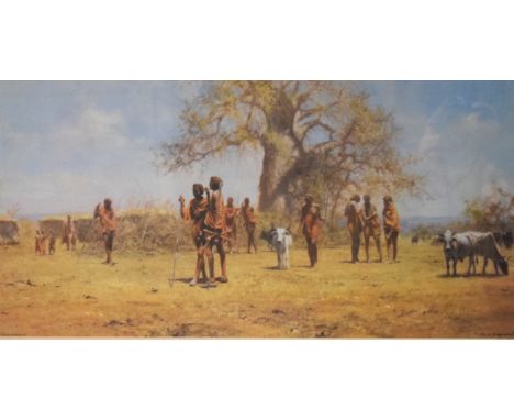 David Shepherd limited edition coloured print - 'The Masai', signed in pencil, framed and glazed Condition: