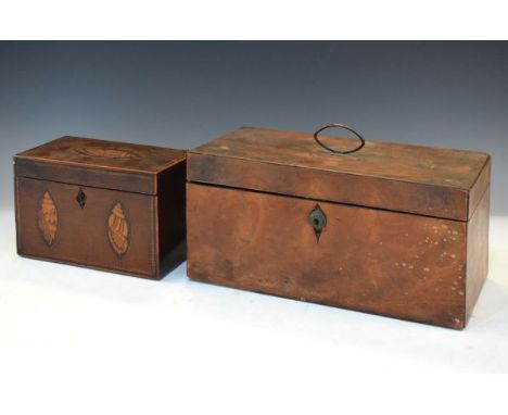 George III mahogany tea caddy with inlaid conch shell decoration, together with a George III satinwood tea caddy   Condition: