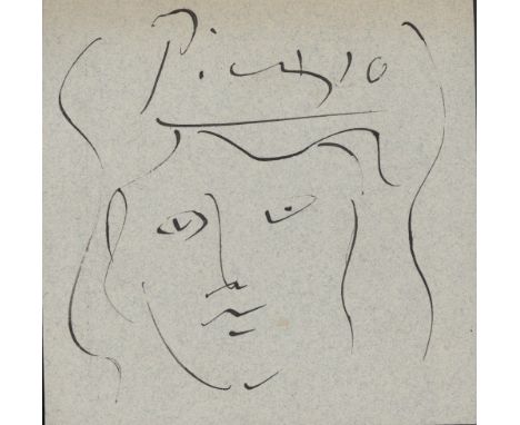 Artist: Pablo Picasso (Spanish, 1881 - 1973). Title: "Portrait". Medium: Ink on paper. Date: Composed c1953. Dimensions: Over