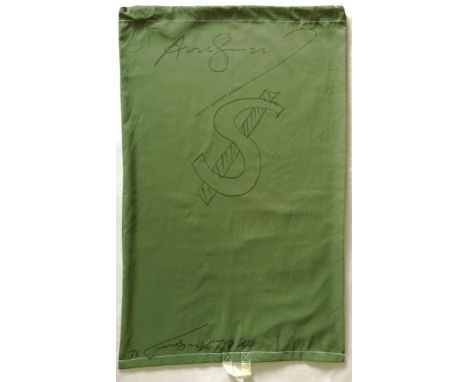 Artist: Andy Warhol (American, 1928 - 1987). Title: "Dollar Sign - $ [on laundry bag]". Medium: Black marker drawing on green