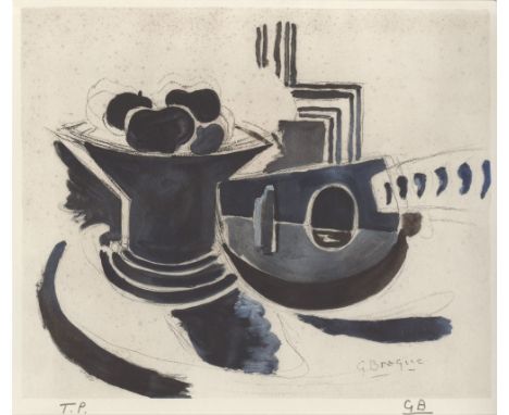 Artist: Georges Braque (French, 1882 - 1963). Title: "Mandoline et compotier". Medium: Original color collotype. Date: Compos