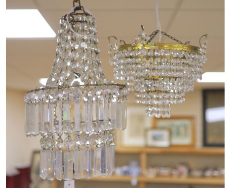 A glass lustre chandelier and another